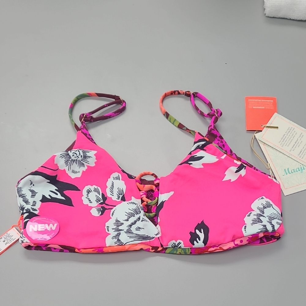 Maaji Reversible Pink Floral Bikini Top Size M